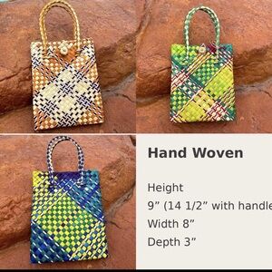 Set of 3 Hand Woven Mini Tote Bags Artisan Wicker Boho Mini Market Basket